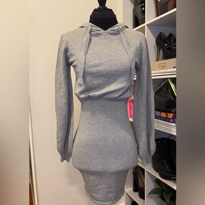 PrettyLittleThing Light Gray Hooded Dress (XS)